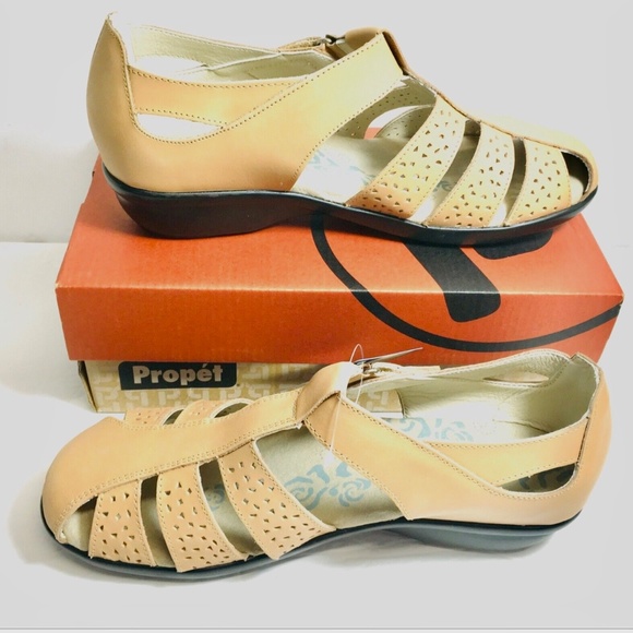Propet Unisex-Adult Propet  April Fisherman Beige Leather Sandals Oyster 9M main image 6